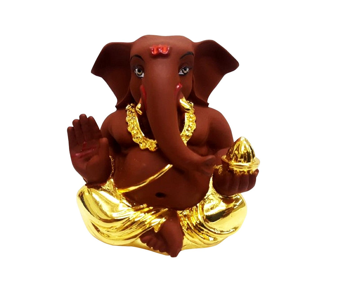 Captivating Mini Ganesha Idol in Gold and Brown