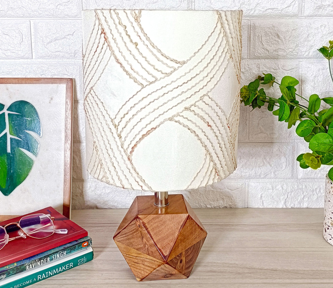 White Shade Wooden Table Lamp