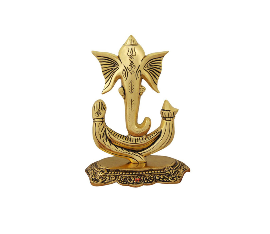 Antique Gold Ganesha Showpiece | Antique Gold Plated Metal Ganesha Showpiece