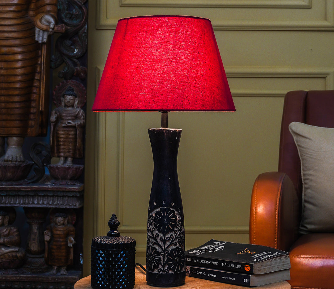 Red Floral Impressed Table Lamp