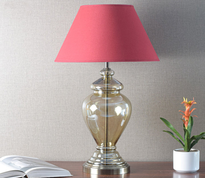 Glass Table Lamp with Maroon Shade