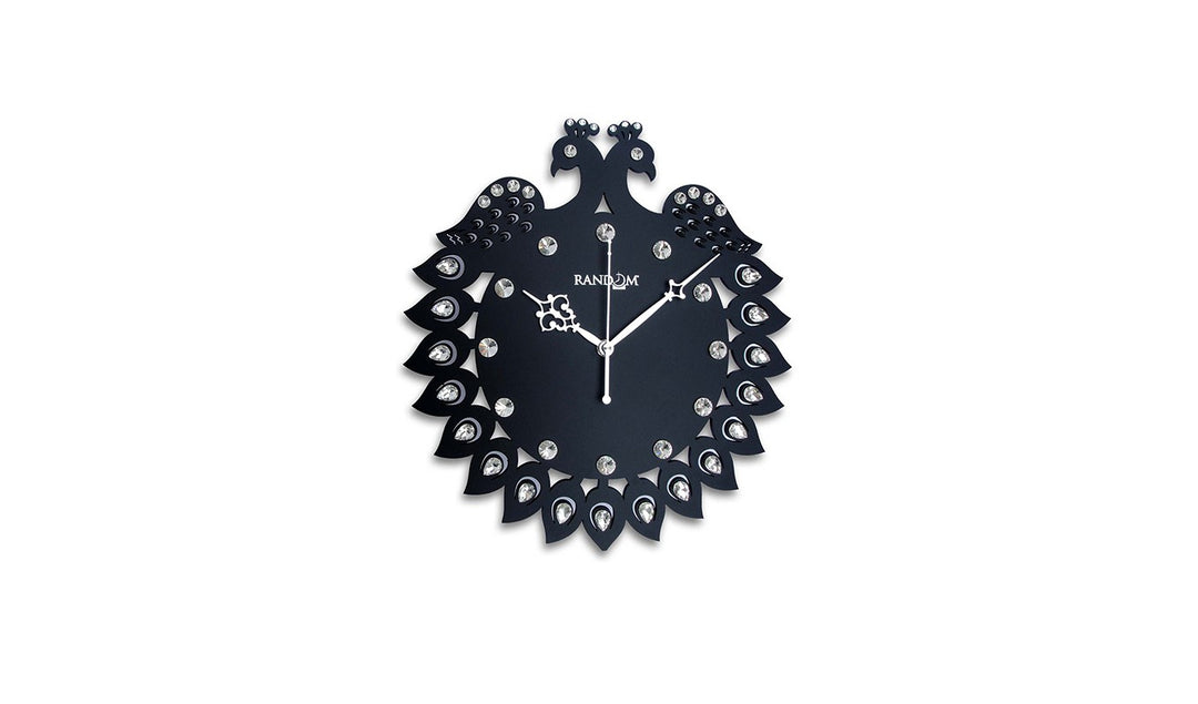 Striking Black Wooden Jewel Peacock Wall Clock