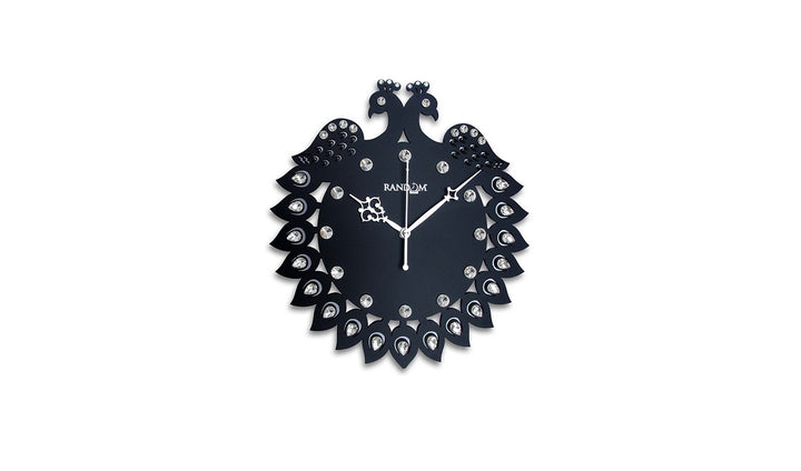 Striking Black Wooden Jewel Peacock Wall Clock