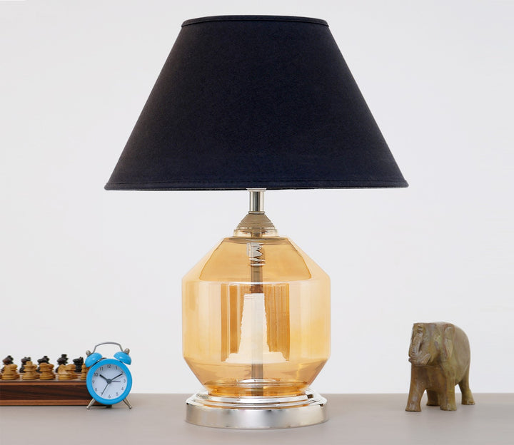 Classic Amber Glass Table Lamp with Black Cotton Shade