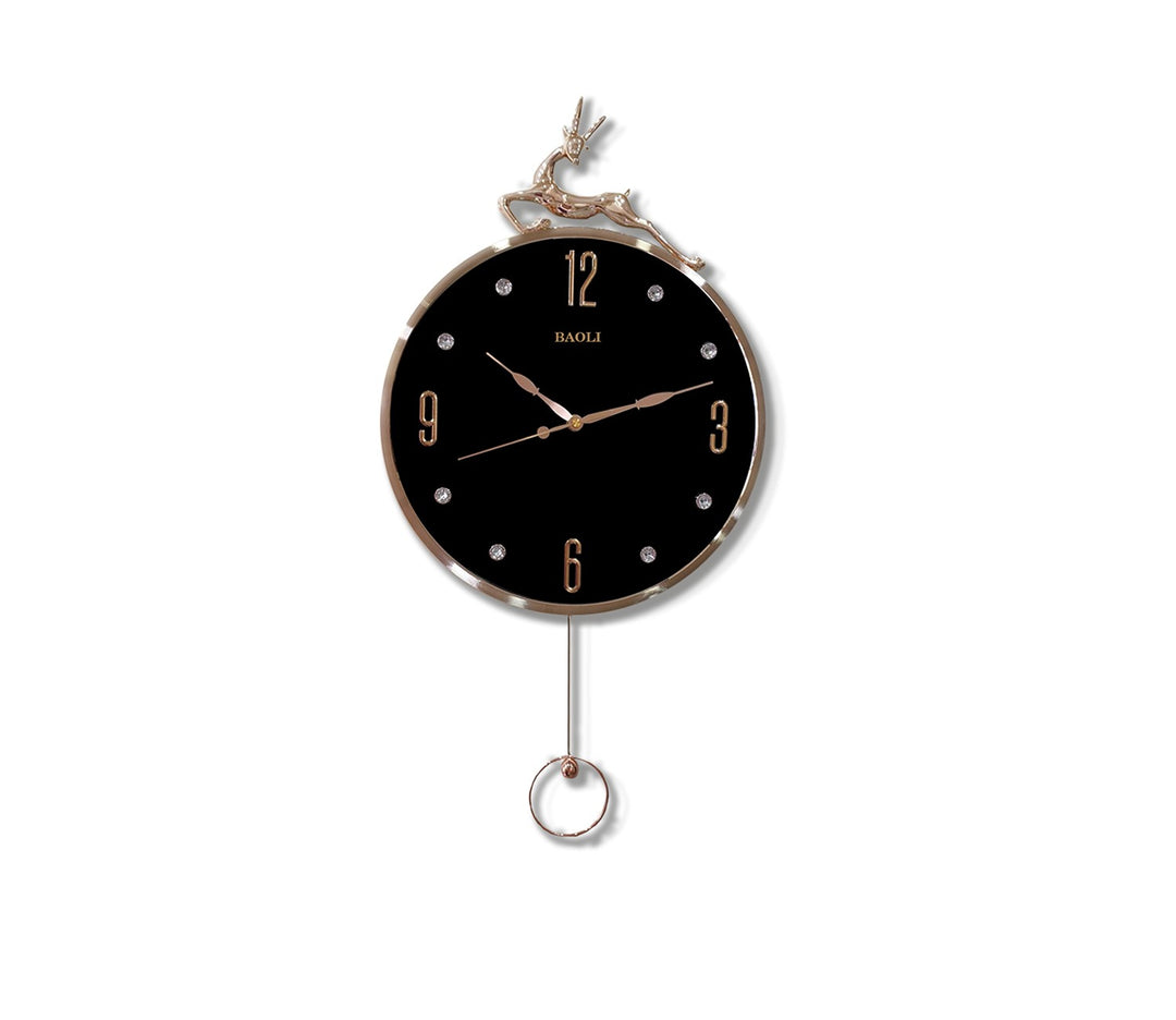 Rose Gold and Black Reindeer Pendulum Wall Clock