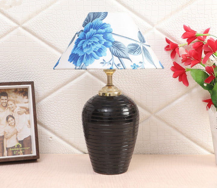 Blue & White Fabric & Terracotta Table Lamp