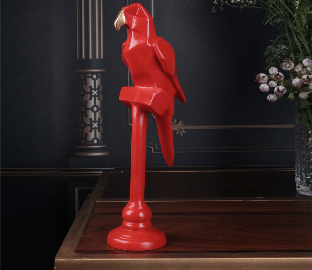 Red Parrot Art Figurine - Premium Polyresin | Premium Polyresin Parrot Art Figurine (Red)