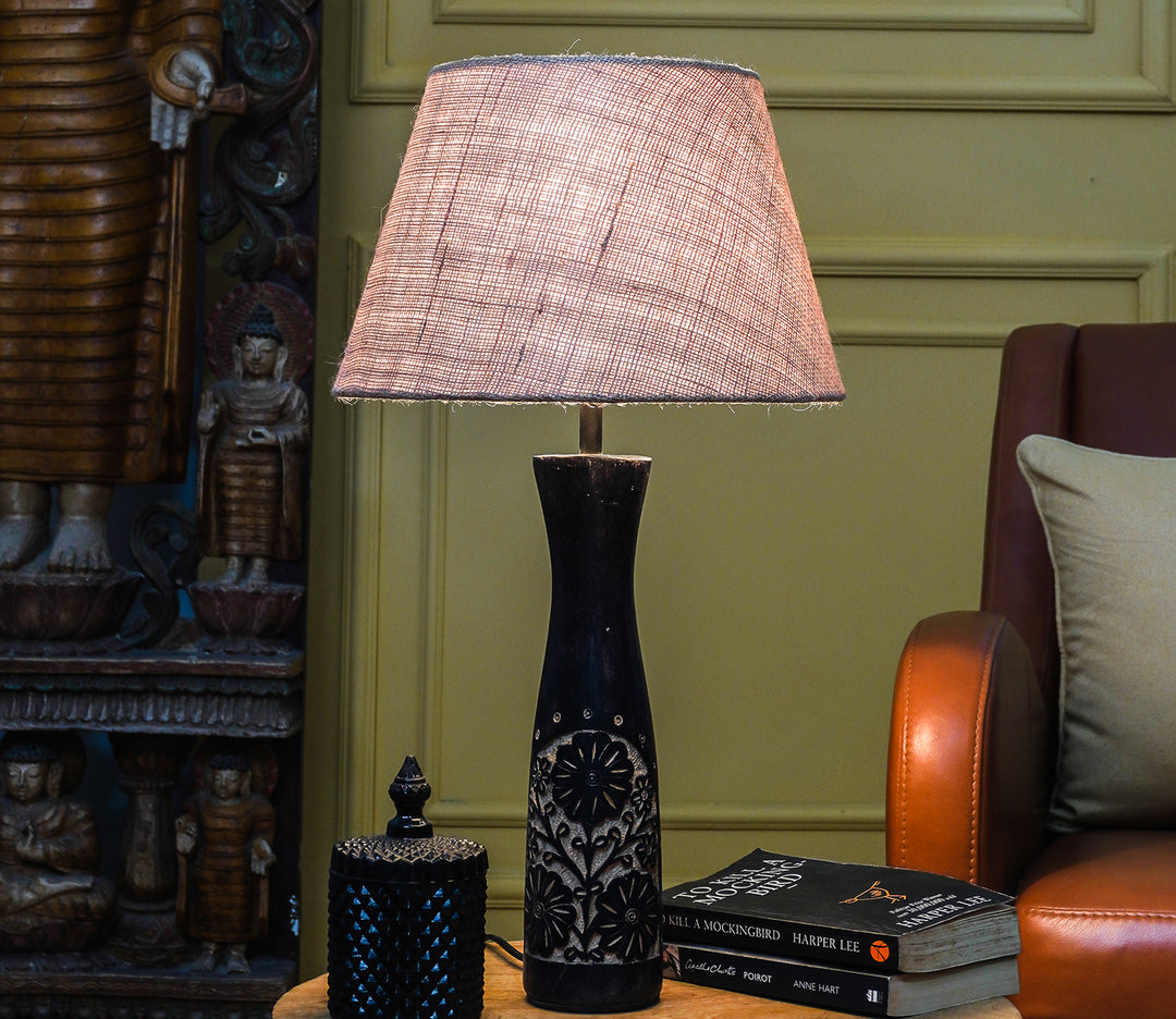 Textured Beige Floral Impressed Table Lamp