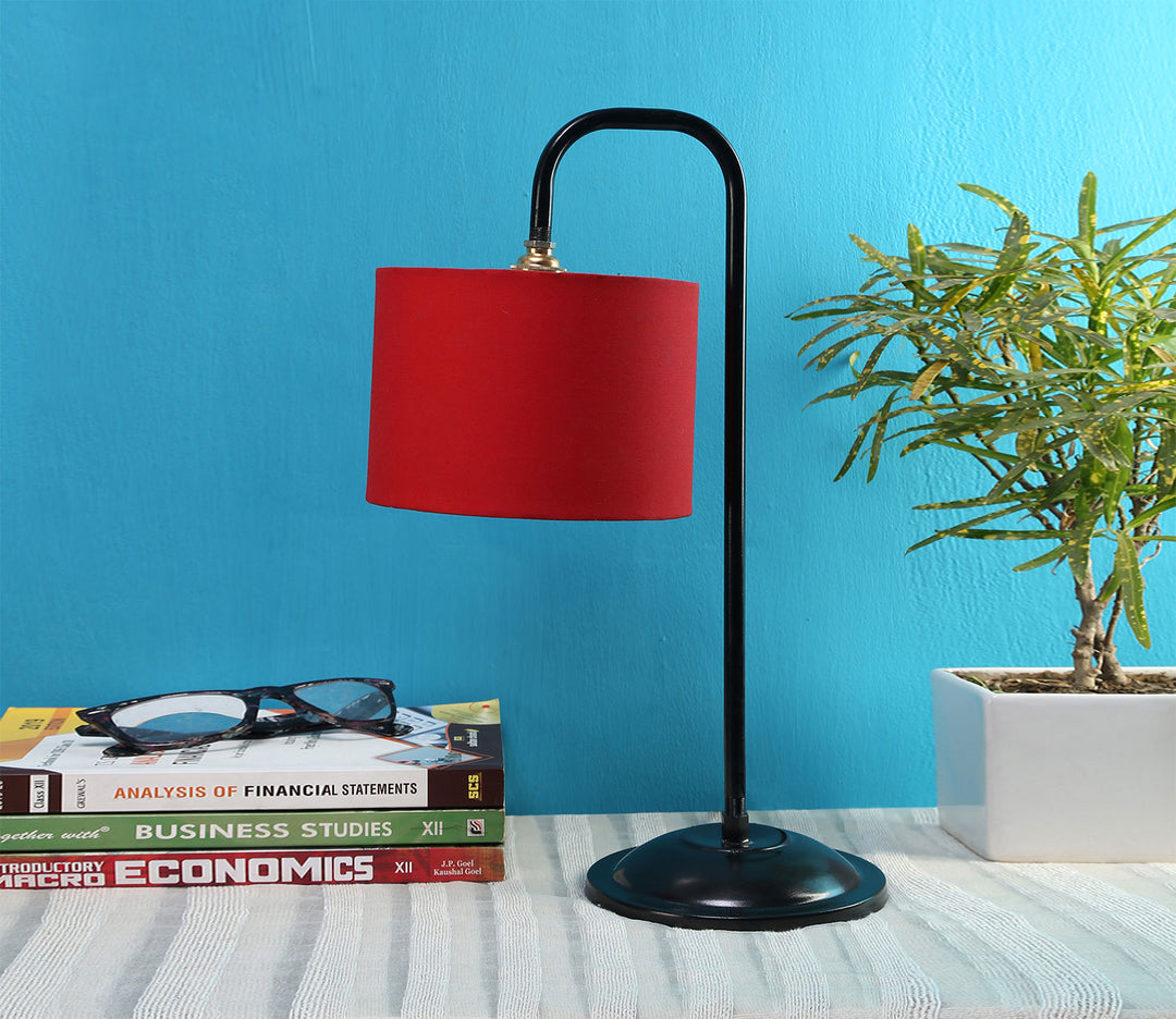 Red Fabric Table Lamp with Black Metal Base