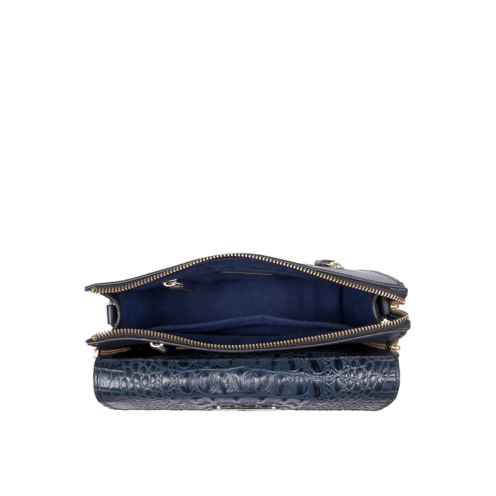 Blue Leather Sling Bag | Versatile Mn Blue Shiny Baby Croco Sling Bag