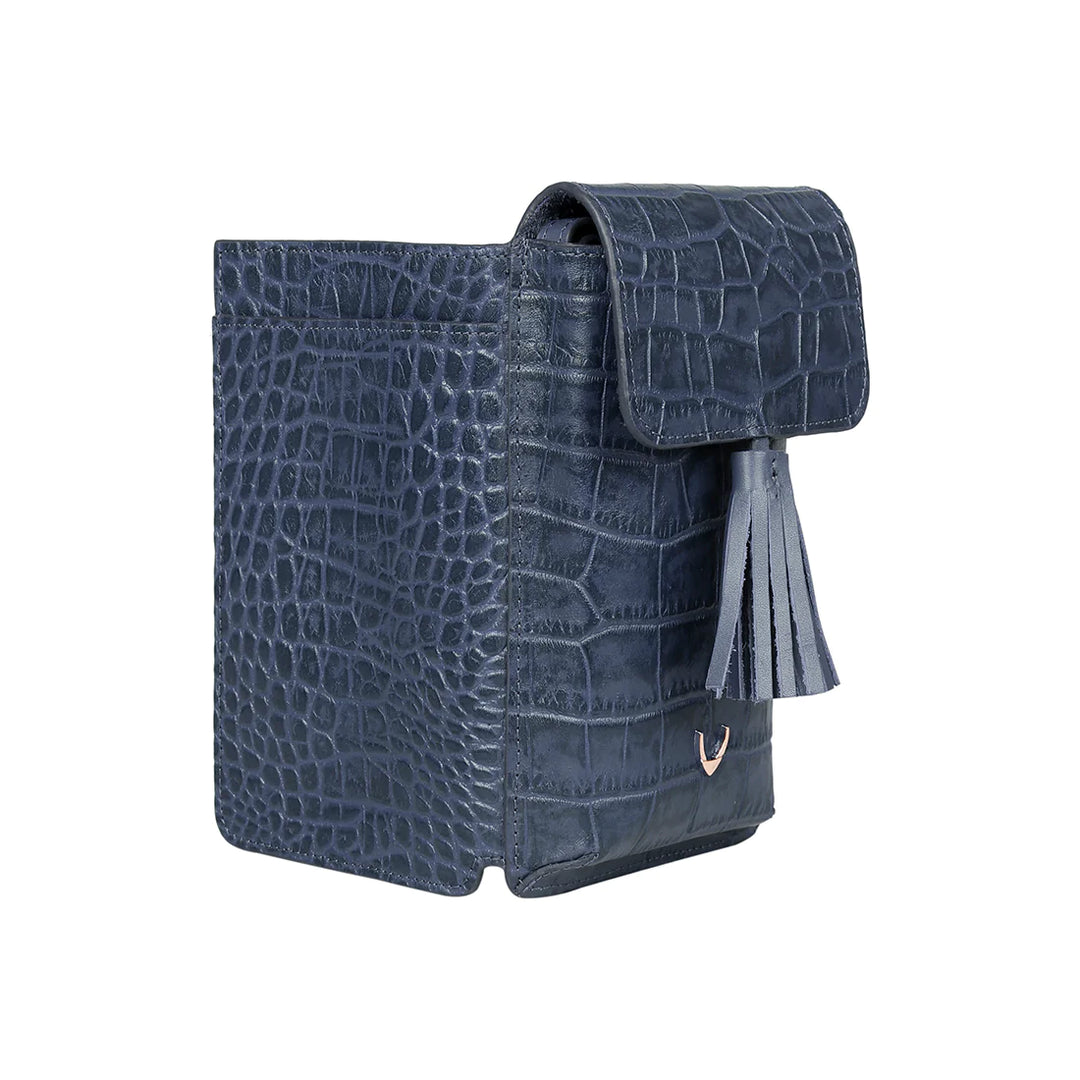 Blue Leather Sling Wallet | Chic Mn Blue Shiny Croco Sling Wallet