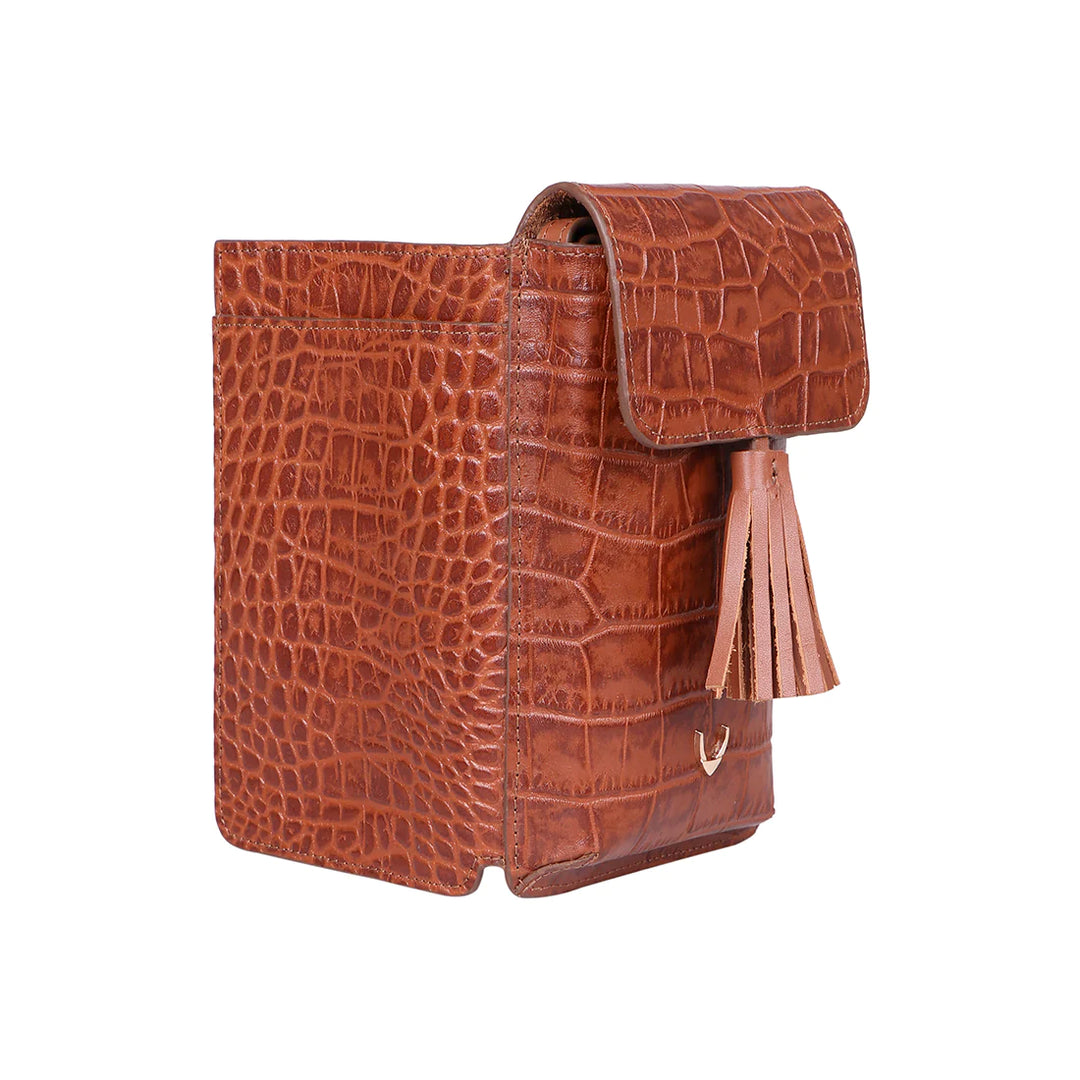 Tan Leather Sling Wallet | Tan Elegance Shiny Croco Sling Wallet