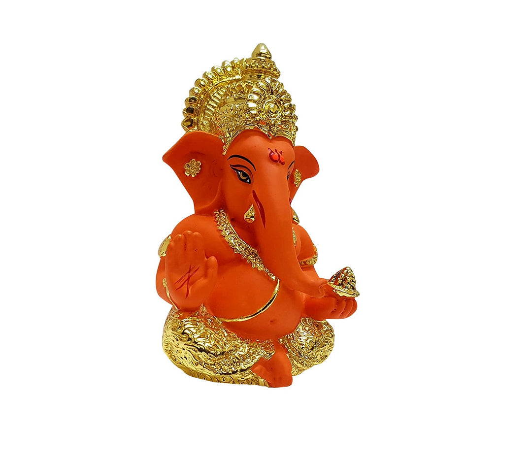 Captivating Gold-Plated Orange Ceramic Ganesha Idol