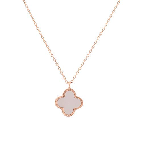 Minimalist Crystal Pendant Necklace | Rose Gold Minimalistic Chain with Crystal White Clover Pendant