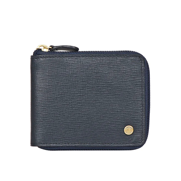 Womens Blue Zip Around Leather Wallet | Embossed Zip-Around Wallet