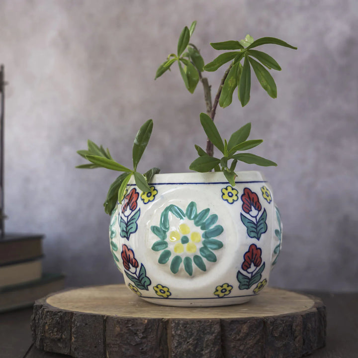 Handmade Blue Ceramic Planter Pot | Pattern Planter Pot