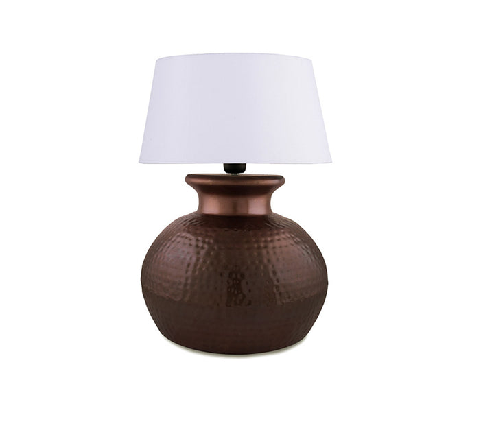 Copper Table Lamp with White Drum Shade