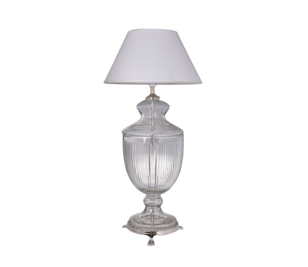 Clear Glass Table Lamp with White Fabric Shade