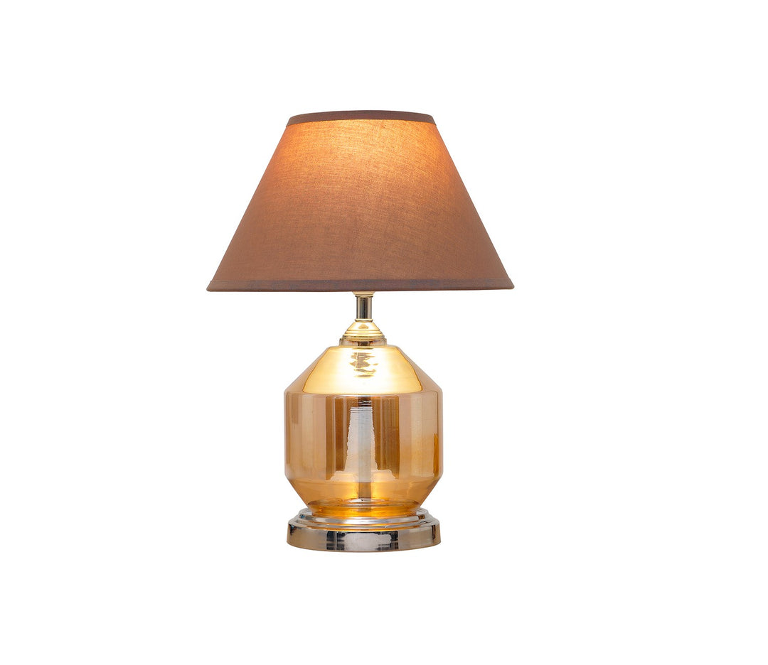 Classic Amber Glass Table Lamp with Cotton Shade