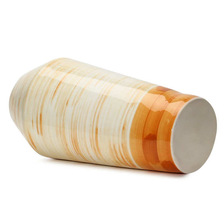 Orange Spiral Rings Ceramic Vase - 9x9x17 | Handmade Ceramic Spiral Print Vase - Orange