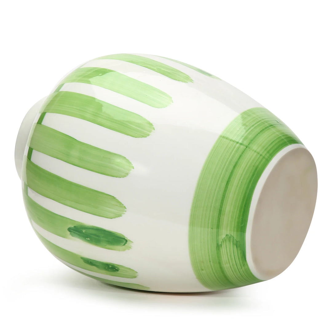 8x8x12 Green & White Ceramic Pot Vase | Artistic Ceramic Pot Vase - Green & White
