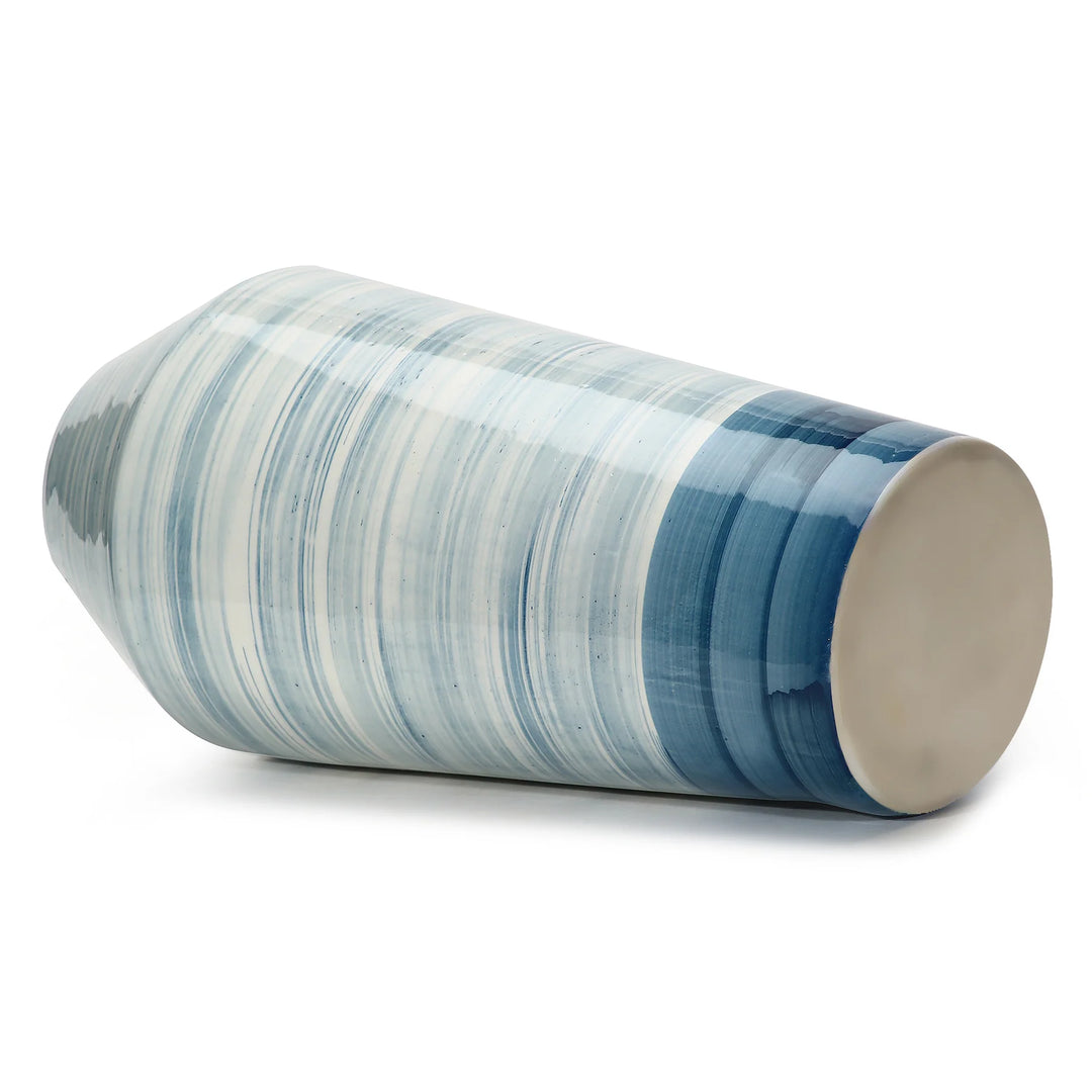 Blue Ceramic Vase - 9x9x17 inches | Handmade Ceramic Spiral Print Vase - Blue