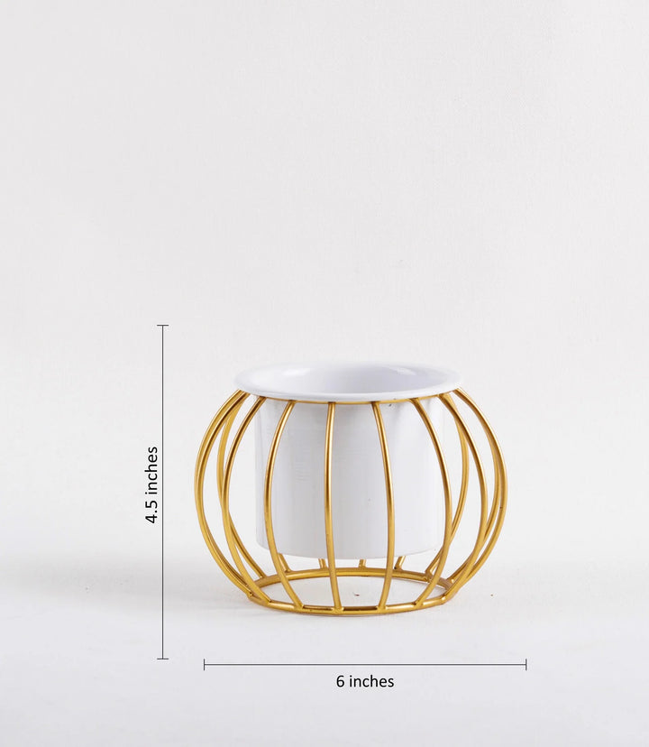 Gold Plant Stands | Round & Conical Metallic Gold Ottoman Metal Stands