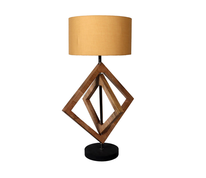 Wood Table Lamp with White Fabric Shade