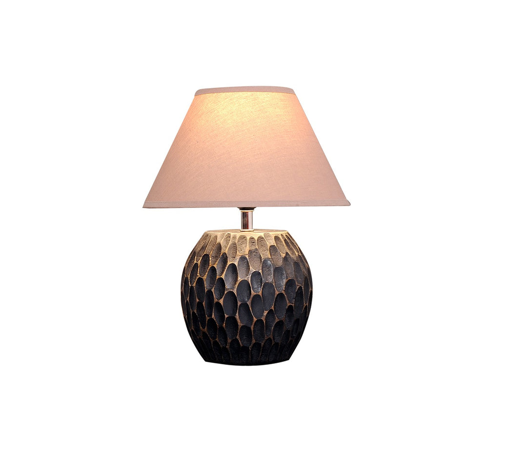 Distressed Wood Table Lamp with Cotton Shade - Beige