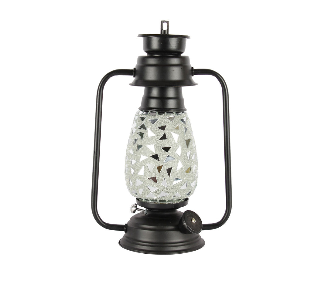 Gray Mosaic Lantern Table Lamp - Metal & Glass