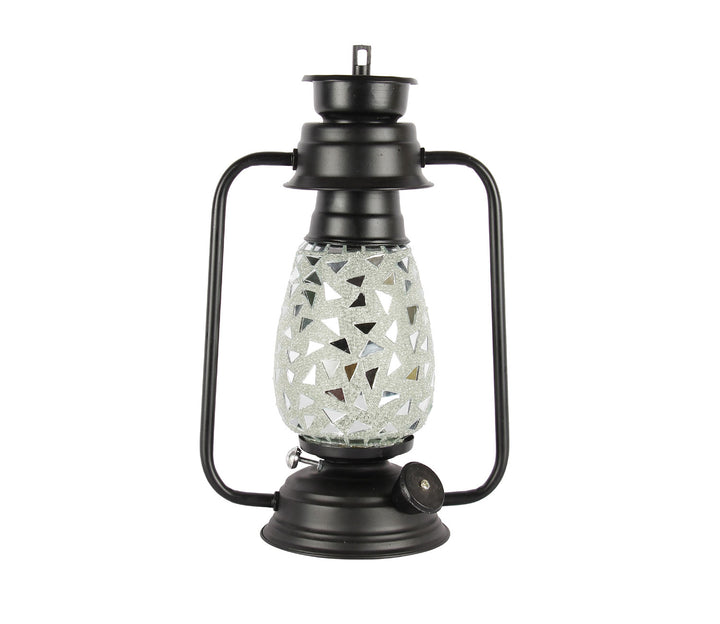 Gray Mosaic Lantern Table Lamp - Metal & Glass