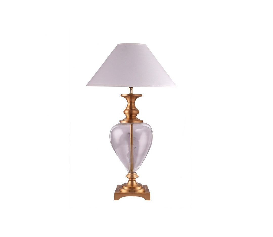 Gold Brass Table Lamp with White Drum Shade (Large)