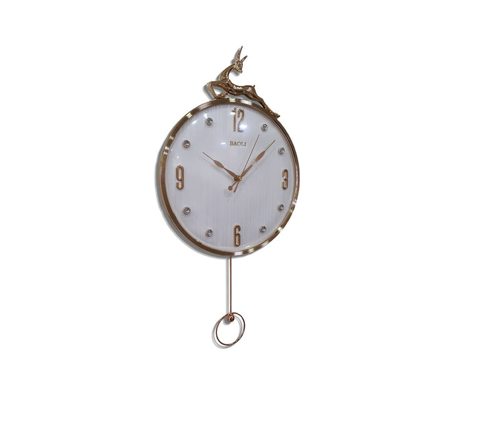 Rose Gold and White Reindeer Pendulum Wall Clock