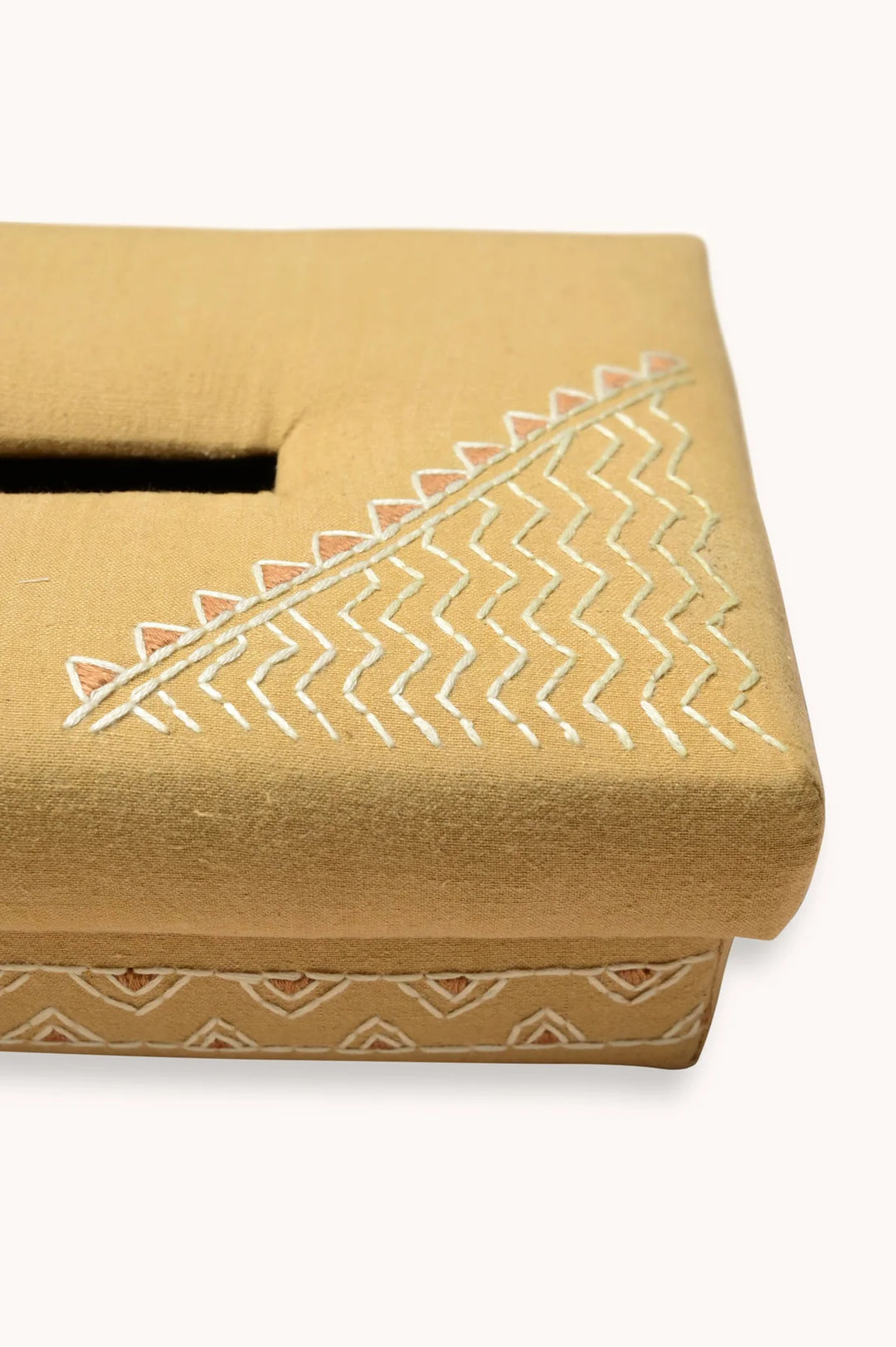 Yellow Tissue Box with Aztec Embroidery | Zea Handwoven Tissue Box - Yellow