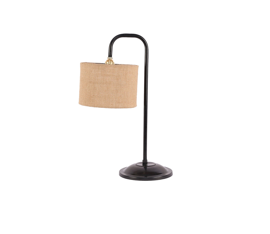 Beige Fabric Table Lamp with Black Metal Base