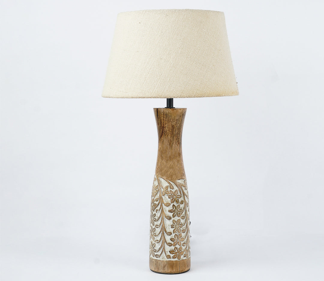 White Textured Jute Vintage Table Lamp (43.2 cm H)