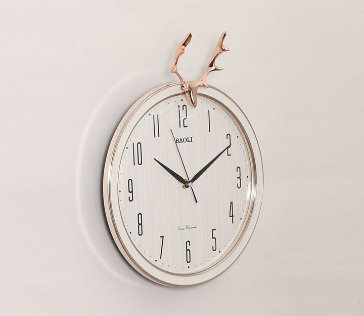 Reindeer Silhouette Wall Clock - White with Gold