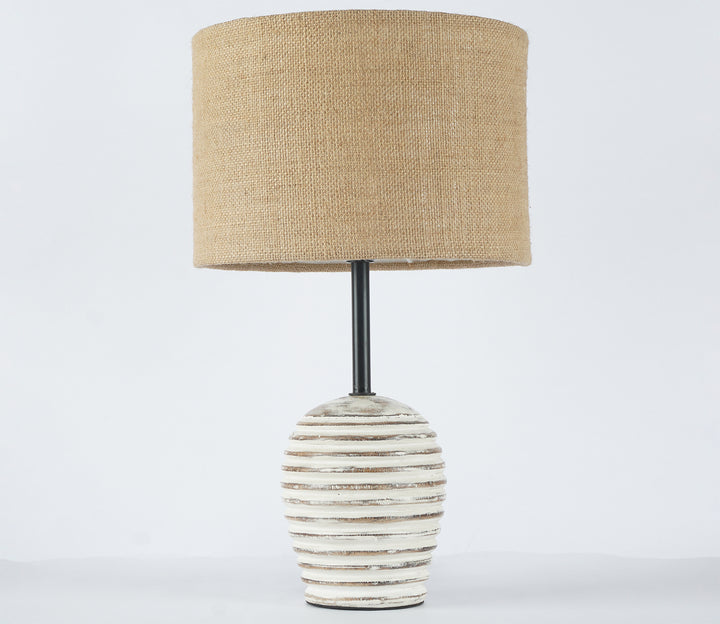 Textured Jute Table Lamp with White Distressed Finish