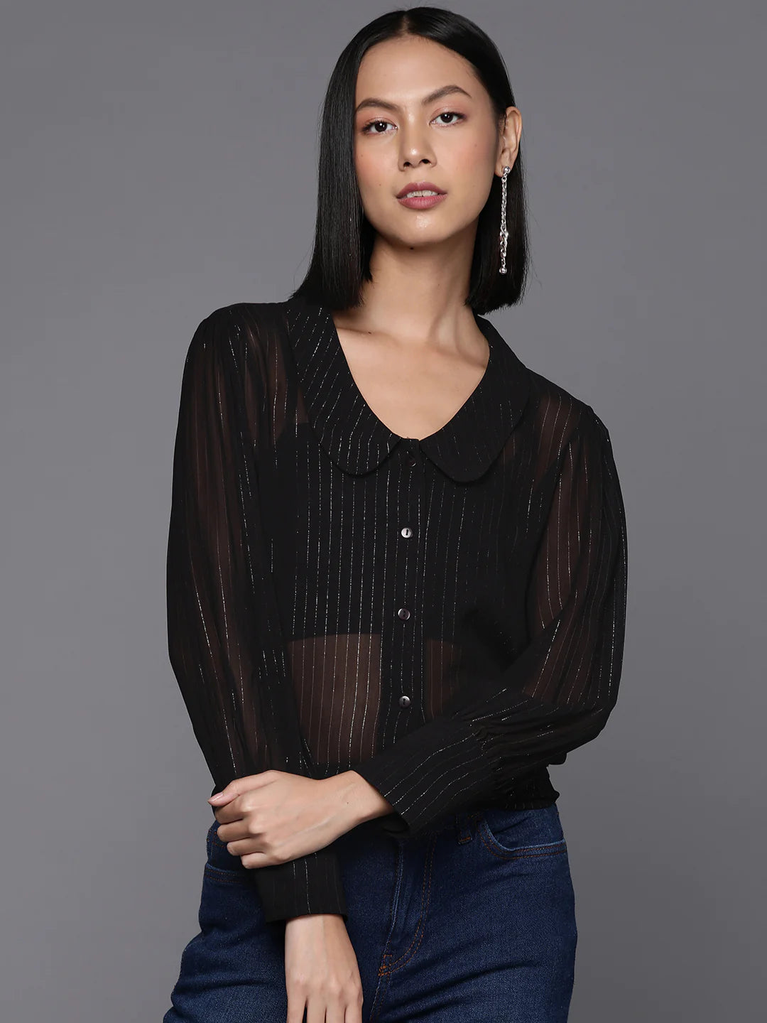 Black Long Sleeves Shirt for Women | Dazzling Night Out Elegance Shirt
