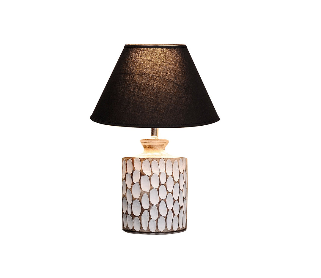 Mini Black Shade Carved Wood Table Lamp