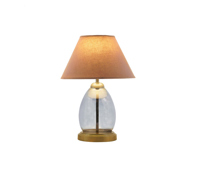 Tiered Smoke Glass Table Lamp with Cotton Shade - Beige