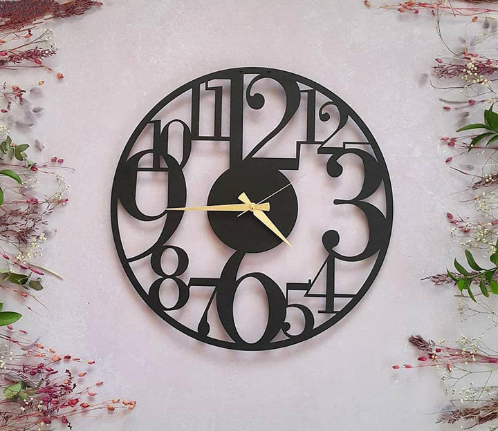 Large Black Metal Wall Clock with Easy-to-Read Numbers