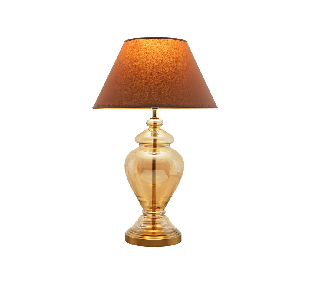 Amber Glass Table Lamp (Beige Shade)
