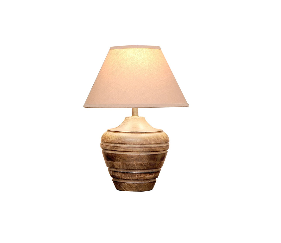 Rustic Wood Table Lamp with Beige Cotton Shade