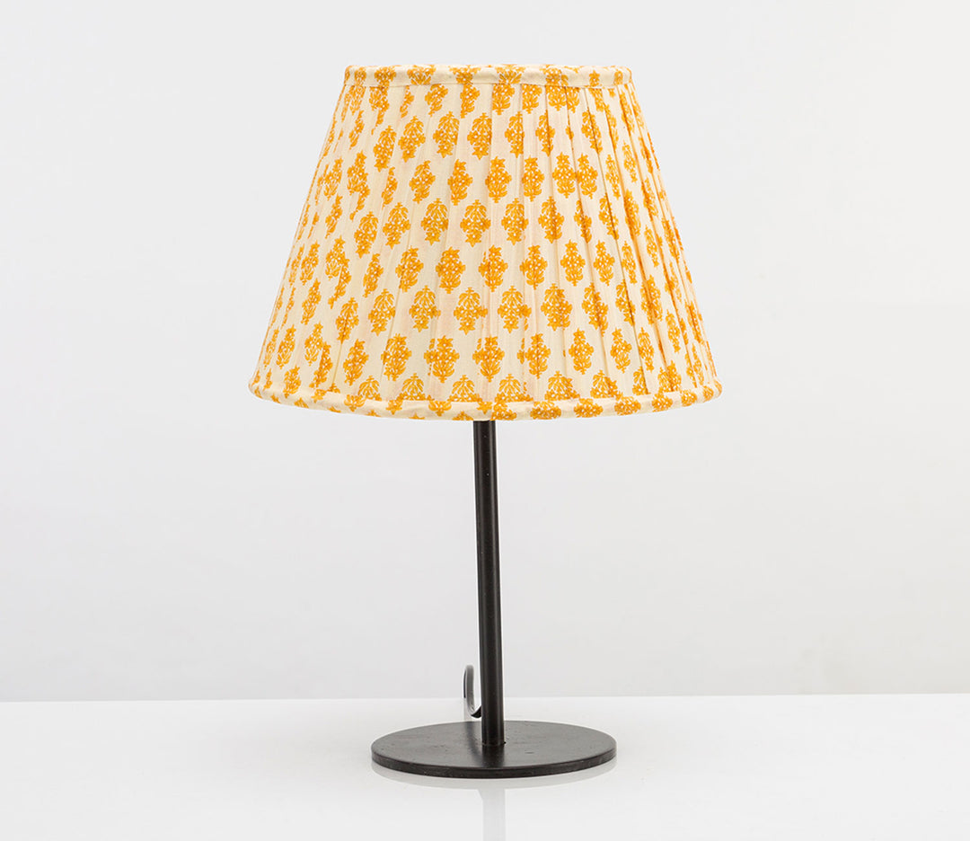 Cedar Table Lamp with Yellow Printed Fabric Shade