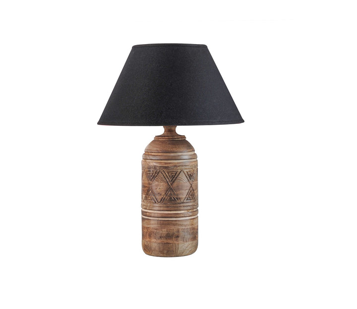 Natural Wood Table Lamp with Black Cotton Shade