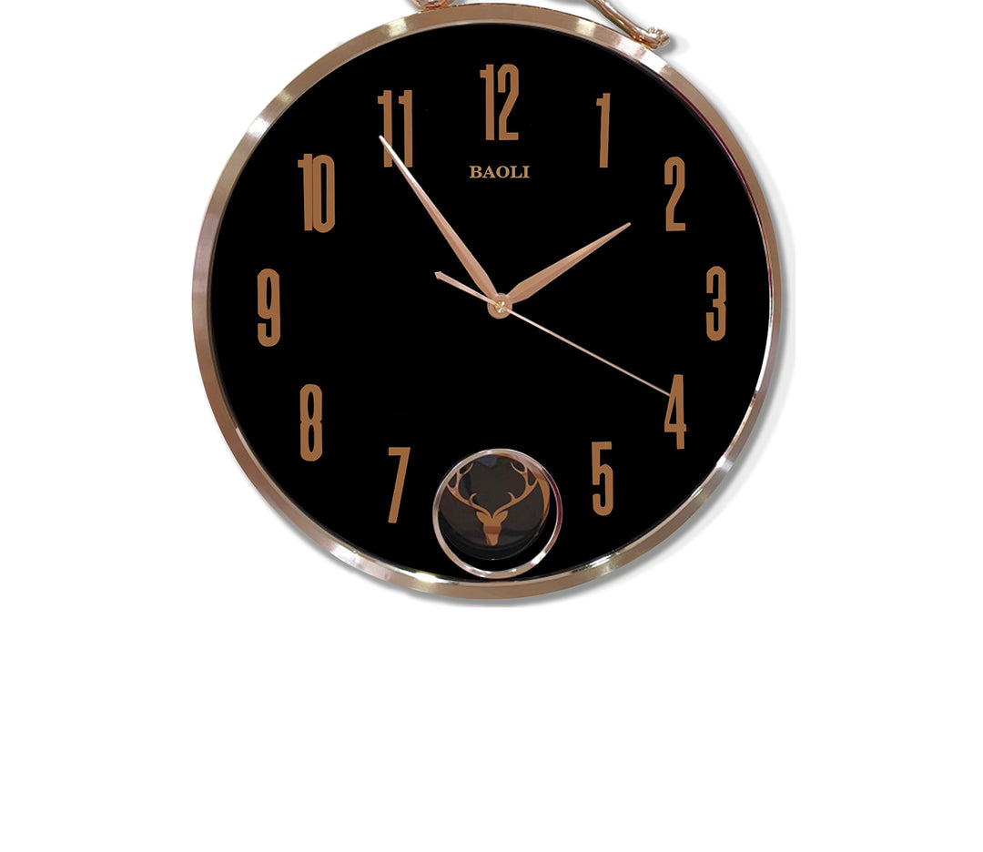 Modern Reindeer Pendulum Wall Clock - Black