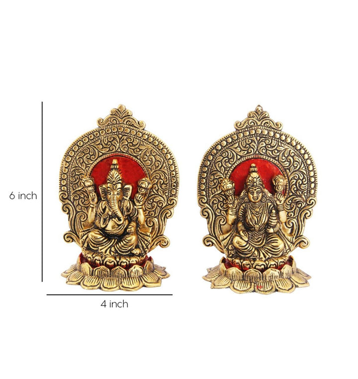 Exquisite Gold-Plated Lakshmi and Ganesha on Lotus