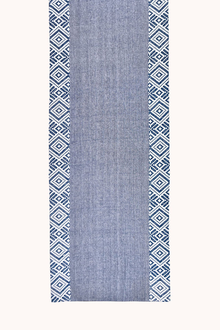 Blue Cotton Table Runner with Pleated Design | Querencia - Handwoven Table Runner - Blue