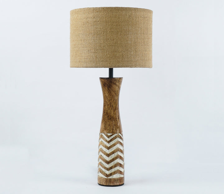 Jute Table Lamp with White Stripes